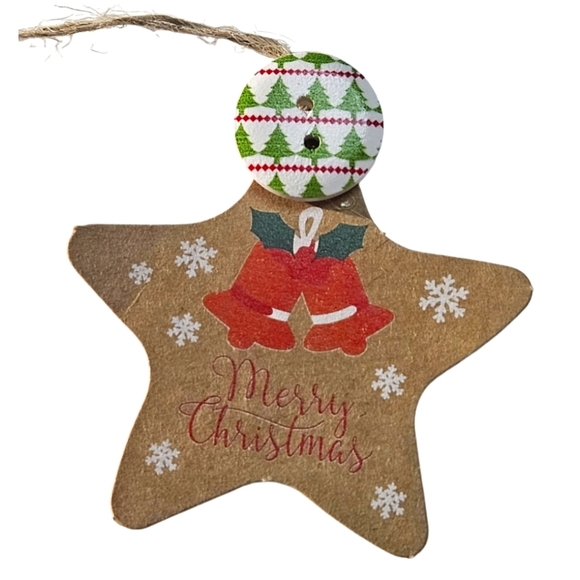 Hand Crafted Upcycled cardboard Chritsmas tags Handmade ornaments holiday button - Picture 15 of 17